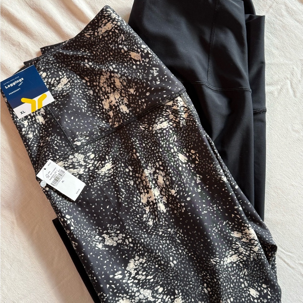NWT Old Navy Powersoft Black&Cream Leggings/NWOT Black legging bundle Size XL - Picture 5 of 11